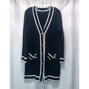 Boston Proper Navy with White Trim Long Cardigan